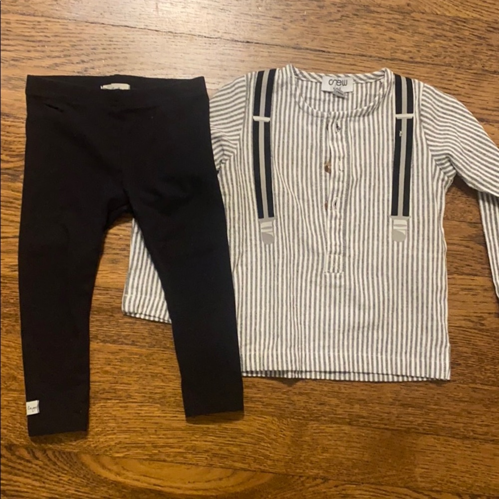 EUC adorable 18 mo boy crew kids suspender outfit